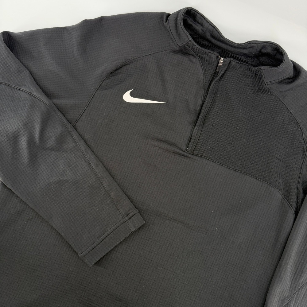 Nike Quarter Zip Pullover Mens Small Black Textured Long Sleeve Athletic Top Run